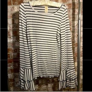 Striped shirt with long bell sleeves
